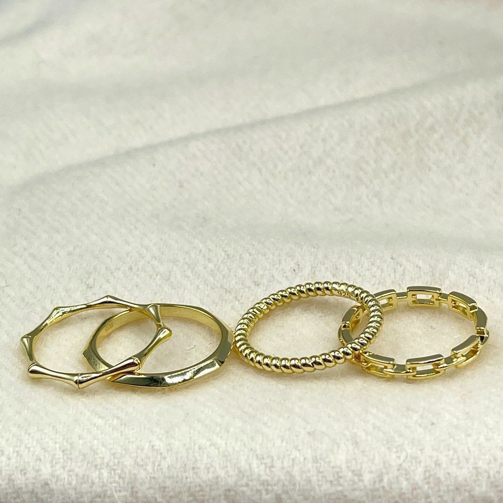 14k Gold Over Sterling Silver Set Of 4 Rings